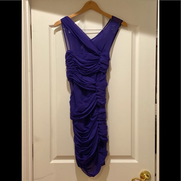 BCBG Runway Shirred Purple Dress XS NWT - Picture 3 of 4